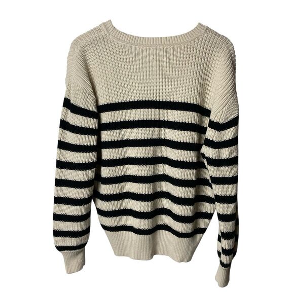Gap Women's Chunky Cotton Striped Sweater Sz L Black White Boxy Relaxed Crewneck - Picture 2 of 7